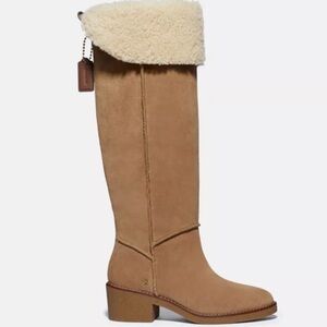 VINTAGE Coach Tan Shearling-Lined Knee-High Boots RARE FIND